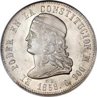 Ecuador coin 5 Francos (1858) obverse obverse of 5 Francos (1858) coin with KM# 39 from Ecuador.