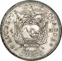 reverse of 4 Reales (1862) coin with KM# 37a from Ecuador.