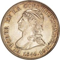 obverse of 8 Reales (1846) coin with KM# 32 from Ecuador.