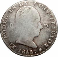 obverse of 4 Reales (1845) coin with KM# 29 from Ecuador.
