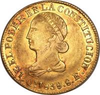 obverse of 8 Escudos (1838 - 1843) coin with KM# 23 from Ecuador.