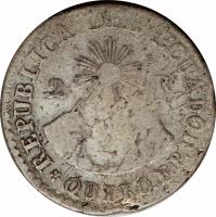 Ecuador coin 2 Reales (1837 - 1838) reverse reverse of 2 Reales (1837 - 1838) coin with KM# 21 from Ecuador.