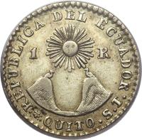 reverse of 1 Real (1837 - 1838) coin with KM# 20 from Ecuador.