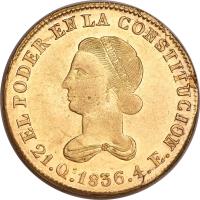 obverse of 4 Escudos (1836 - 1841) coin with KM# 19 from Ecuador.