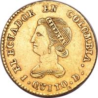 obverse of 2 Escudos (1833 - 1835) coin with KM# 16 from Ecuador.