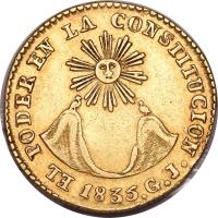 reverse of 2 Escudos (1833 - 1835) coin with KM# 16 from Ecuador.