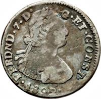 Ecuador coin 2 Reales - Fernando VII (1822) obverse obverse of 2 Reales - Fernando VII (1822) coin with KM# A1 from Ecuador.