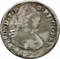 obverse of 2 Reales - Fernando VII (1822) coin with KM# A1 from Ecuador.