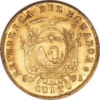 reverse of 50 Francos (1862) coin with KM# Pn10 from Ecuador.