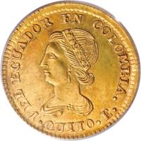 obverse of 1 Escudo (1833 - 1845) coin with KM# 15 from Ecuador.