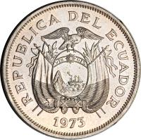 obverse of 5 Sucres (1973) coin with KM# 84 from Ecuador.