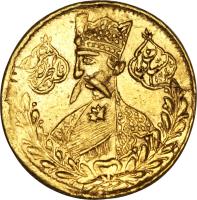 obverse of 1 Tumân - Nasser al-Din Shah Qajar - Tehrān mint (1856 - 1874) coin with KM# 861.3 from Iran.