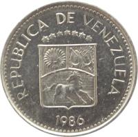 Venezuela coin 5 Céntimos (1986) obverse obverse of 5 Céntimos (1986) coin with Y# 49b from Venezuela. Inscription: REPUBLICA DE VENEZUELA 1986