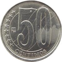 reverse of 50 Céntimos (2007 - 2012) coin with Y# 92 from Venezuela. Inscription: 50 ******** CÉNTIMOS