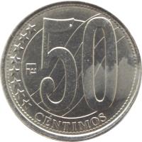 Venezuela coin 50 Céntimos (2007 - 2012) reverse reverse of 50 Céntimos (2007 - 2012) coin with Y# 92 from Venezuela. Inscription: 50 ******** CÉNTIMOS
