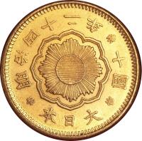 Japan coin 10 Yen - Meiji (1897 - 1910) obverse obverse of 10 Yen - Meiji (1897 - 1910) coin with Y# 33 from Japan. Inscription: 年 二 十 四 治 明 · 本 日 大 · · 圓 十 ·