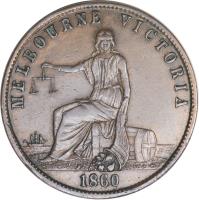 obverse of 1/2 Penny - John Andrew & Co. - Melbourne, Victoria (1860) coin with KM# TnA11 from Australia. Inscription: MELBOURNE VICTORIA 1860