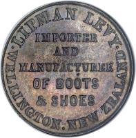 reverse of 1 Penny - Lipman Levy, Wellington (1857) coin with KM# Tn39 from Australia.