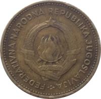 obverse of 10 Dinara - FNR legend (1955) coin with KM# 33 from Yugoslavia. Inscription: FEDERATIVNA NARODNA REPUBLIKA JUGOSLAVIJA 29 · XI · 1943