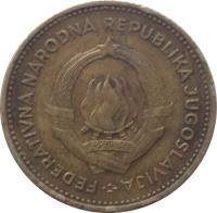 Yugoslavia coin 10 Dinara - FNR legend (1955) obverse obverse of 10 Dinara - FNR legend (1955) coin with KM# 33 from Yugoslavia. Inscription: FEDERATIVNA NARODNA REPUBLIKA JUGOSLAVIJA 29 · XI · 1943