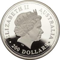 Australia coin 200 Dollars - Elizabeth II - Koala - Koala Platinum Bullion; 4'th Portrait (1999) obverse obverse of 200 Dollars - Elizabeth II - Koala - Koala Platinum Bullion; 4'th Portrait (1999) coin with KM# 461 from Australia. Inscription: ELIZABETH II AUSTRALIA IRB · 200 DOLLARS ·