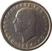 obverse of 50 Lepta - Paul I (1954 - 1965) coin with KM# 80 from Greece. Inscription: ΠAYΛOΣ BAΣIΛEYΣ TΩN EΛΛHNΩN · 1957 ·