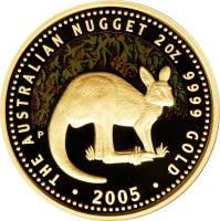 reverse of 200 Dollars - Elizabeth II - Australian Nugget: Kangaroo - Australian Nugget Gold Bullion; 4'th Portrait (2005) coin with KM# 914 from Australia. Inscription: THE AUSTRALIAN NUGGET 2 OZ. 9999 GOLD . 2005 . P