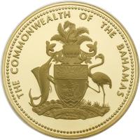 obverse of 2500 Dollars - Elizabeth II (1974 - 1977) coin with KM# 75 from Bahamas. Inscription: THE COMMONWEALTH OF THE BAHAMAS FORWARD_ UPWARD, ONWARD TOGETHER