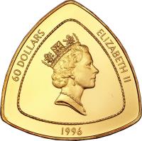 Bermuda coin 60 Dollars - Elizabeth II - Bermuda Triangle (1996) obverse obverse of 60 Dollars - Elizabeth II - Bermuda Triangle (1996) coin with KM# 93 from Bermuda. Inscription: 60 DOLLARS ELIZABETH II 1996