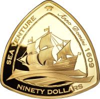 reverse of 90 Dollars - Elizabeth II - Sea Venture (2006) coin with KM# 174 from Bermuda.