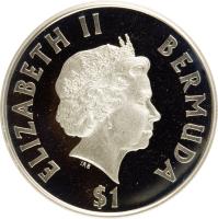 Bermuda coin 1 Dollar - Elizabeth II - Tall ships - 4'th Portrait (2000) obverse obverse of 1 Dollar - Elizabeth II - Tall ships - 4'th Portrait (2000) coin with KM# 117a from Bermuda. Inscription: ELIZABETH II BERMUDA IRB $1