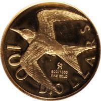 British Virgin Islands coin 100 Dollars - Elizabeth II - 2'nd Portrait (1975) reverse reverse of 100 Dollars - Elizabeth II - 2'nd Portrait (1975) coin with KM# 7 from British Virgin Islands. Inscription: 100 DOLLARS 900/1000 FINE GOLD FM
