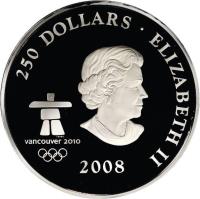 obverse of 250 Dollars - Elizabeth II - Towards Confederation (2008) coin with KM# 833 from Canada. Inscription: 250 DOLLARS · ELIZABETH II vancouver 2010 2008