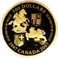 reverse of 500 Dollars - Elizabeth II - Wedding (2007) coin with KM# 710 from Canada.