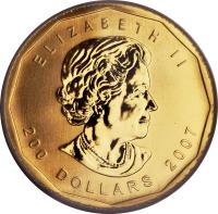 Canada coin 200 Dollars - Elizabeth II (2007) obverse obverse of 200 Dollars - Elizabeth II (2007) coin with KM# 750 from Canada.
