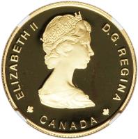 Canada coin 100 Dollars - Elizabeth II - National Parks (1985) obverse obverse of 100 Dollars - Elizabeth II - National Parks (1985) coin with KM# 144 from Canada. Inscription: ELIZABETH II D · G · REGINA CANADA