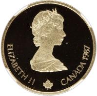 Canada coin 100 Dollars - Elizabeth II - Calgary Olympics (1987) obverse obverse of 100 Dollars - Elizabeth II - Calgary Olympics (1987) coin with KM# 158 from Canada. Inscription: ELIZABETH II CANADA 1987