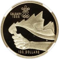Canada coin 100 Dollars - Elizabeth II - Calgary Olympics (1987) reverse reverse of 100 Dollars - Elizabeth II - Calgary Olympics (1987) coin with KM# 158 from Canada. Inscription: CALGARY 1988 100 DOLLARS