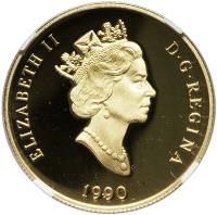 Canada coin 100 Dollars - Elizabeth II - Literacy (1990) obverse obverse of 100 Dollars - Elizabeth II - Literacy (1990) coin with KM# 171 from Canada. Inscription: ELIZABETH II D · G · REGINA 1990