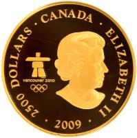 Canada coin 2500 Dollars - Elizabeth II - The Canada Of Today (2009) obverse obverse of 2500 Dollars - Elizabeth II - The Canada Of Today (2009) coin with KM# 902 from Canada. Inscription: 2500 DOLLARS · CANADA · ELIZABETH II · 2009 · VANCOUVER 2010