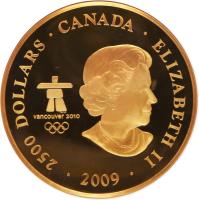 Canada coin 2500 Dollars - Elizabeth II - Surviving the Flood (2009) obverse obverse of 2500 Dollars - Elizabeth II - Surviving the Flood (2009) coin with KM# 912 from Canada. Inscription: · 2500 DOLLARS · CANADA · ELIZABETH II · 2009 VANCOUVER 2010