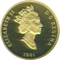 Canada coin 200 Dollars - Elizabeth II - Hockey, a National Passion (1991) obverse obverse of 200 Dollars - Elizabeth II - Hockey, a National Passion (1991) coin with KM# 202 from Canada. Inscription: ELIZABETH II D · G · REGINA 1991