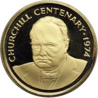 Cayman Islands coin 100 Dollars - Elizabeth II - Churchill (1974) obverse obverse of 100 Dollars - Elizabeth II - Churchill (1974) coin with KM# 11 from Cayman Islands. Inscription: CHURCHILL CENTENARY · 1974