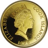 obverse of 250 Dollars - Elizabeth II - Olympic National Park - 3'rd Portrait (1996) coin with KM# 295 from Cook Islands. Inscription: ELIZABETH II COOK ISLANDS 1996
