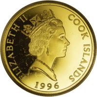 obverse of 250 Dollars - Elizabeth II - Yellowstone National Park - 3'rd Portrait (1996) coin with KM# 296 from Cook Islands. Inscription: ELIZABETH II COOK ISLANDS 1996