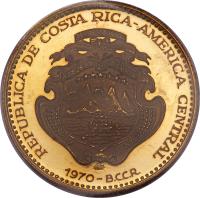 obverse of 200 Colones - Inter-American Human Rights Convention (1970) coin with KM# 197 from Costa Rica. Inscription: REPUBLICA DE COSTA RICA-AMERICA CENTRAL AMERICA CENTRAL REPUBLICA DE COSTA RICA 1970-B.C.C.R.
