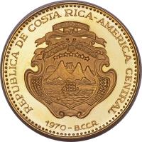 obverse of 1000 Colones - Central American Independence (1970) coin with KM# 199 from Costa Rica. Inscription: REPUBLICA DE COSTA RICA-AMERICA CENTRAL AMERICA CENTRAL REPUBLICA DE COSTA RICA 1970-B.C.C.R.