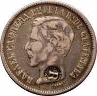 obverse of 2 Reales - Countermarked (1862 - 1863) coin with KM# 92 from El Salvador.