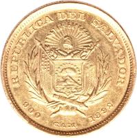 obverse of 10 Pesos (1892) coin with KM# 118 from El Salvador.