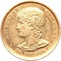 reverse of 10 Pesos (1892) coin with KM# 118 from El Salvador.